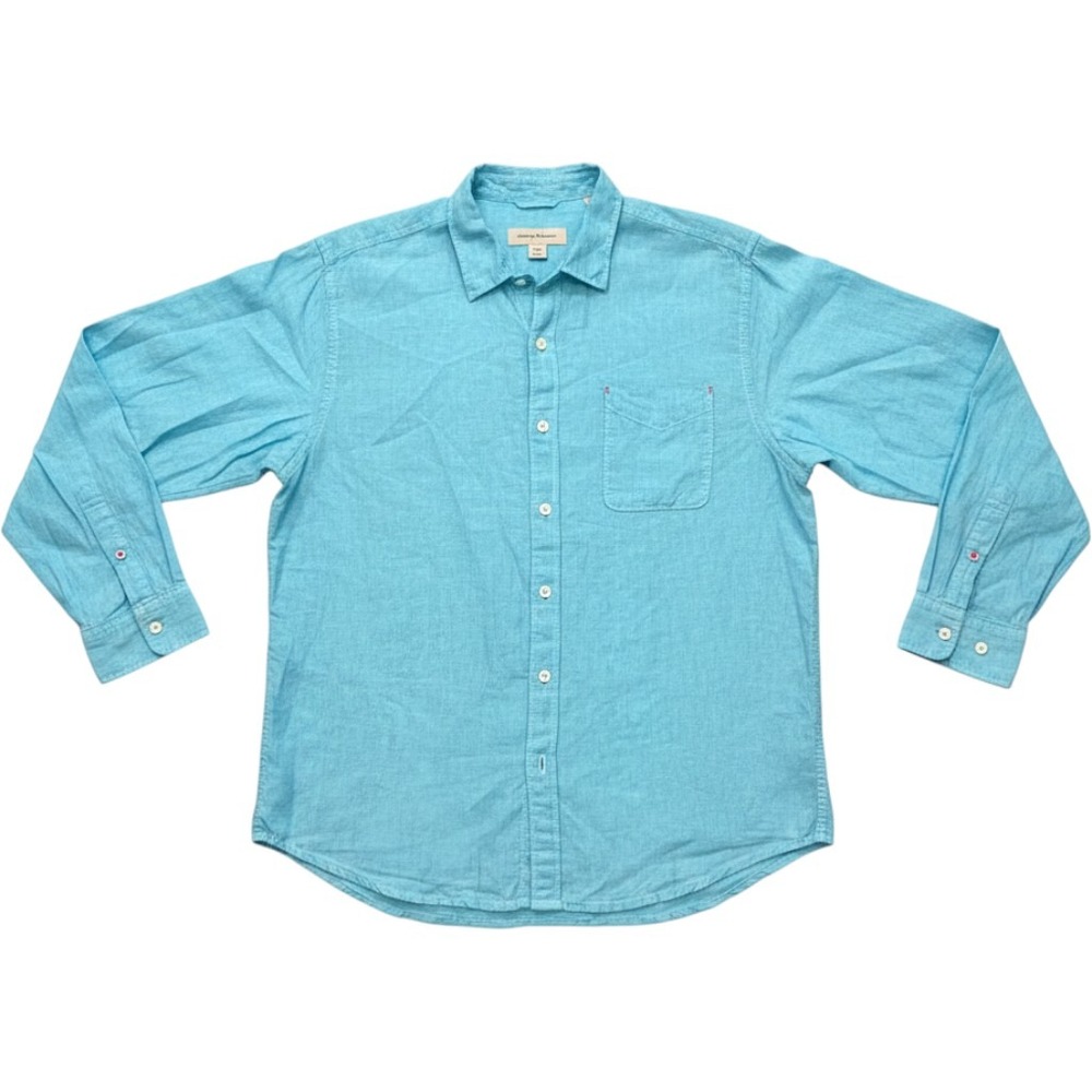 Tommy Bahama Mens XL Turquoise Long Sleeve Button Down Shirt 100%linen Coastal